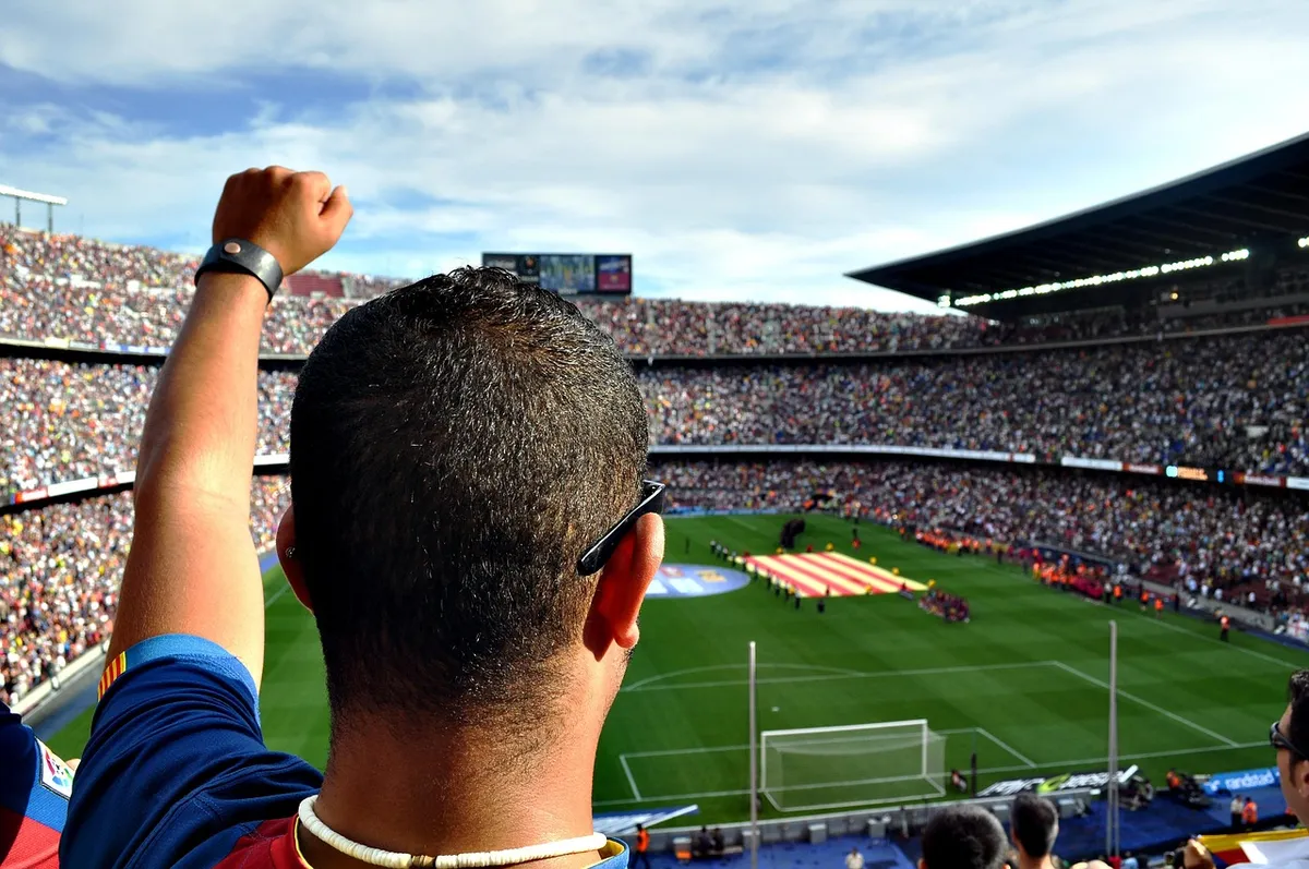 man, fan, person, football, soccer, stadium, people, winner, great, barcelona, camp nou, spain, fan, football, football, football, football, soccer, soccer, soc